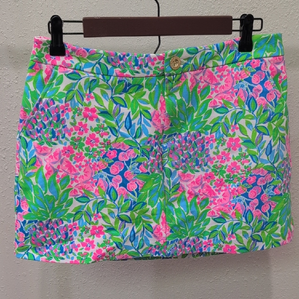 Lilly Pulitzer Pink and Green Floral Mini Skirt